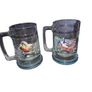 Clear Glass Beer Mugs- Geese, Pheasants- set of 2